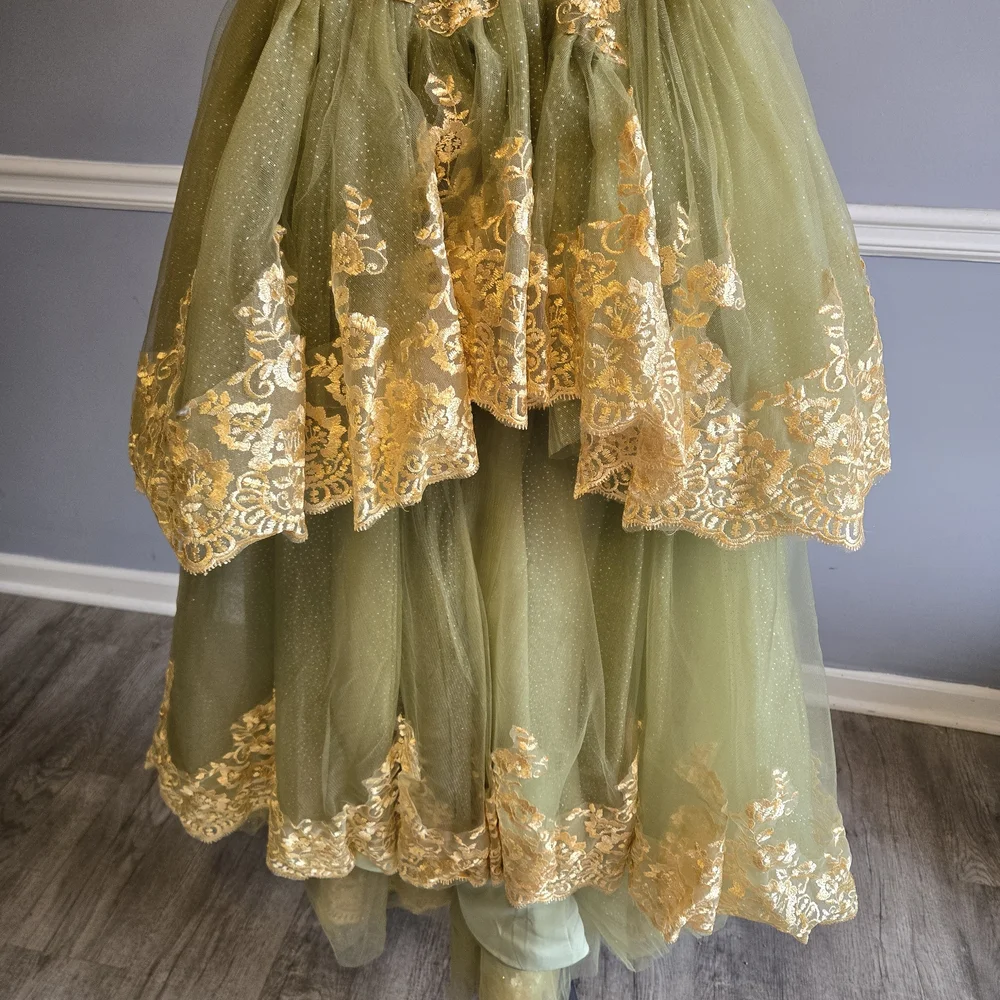 Elegant Green and Gold Kids Costume Dress